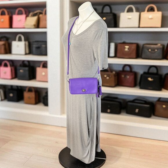COACH Legacy Penny Ultra Violet Leather #19914 Crossbody Hang Tag and Tassel - Picture 9 of 11